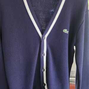 Lacoste Men's Navy Cardigan with White Accents